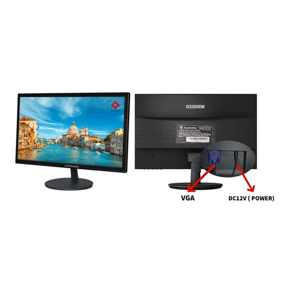 Xcess View 22" Flat LED Monitor | 1366x768 | With HDMI | VGA Black