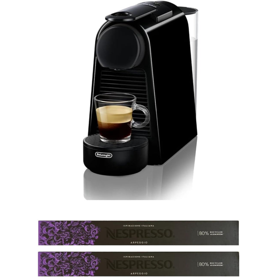 De'Longhi EN85.B Coffee Machine | Nespresso Essenza Mini | Original Capsule System | Water Tank 0.6L | With 20 Original Firenze Arpeggio Capsules | Black