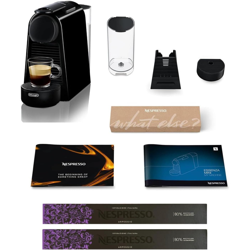 De'Longhi EN85.B Coffee Machine | Nespresso Essenza Mini | Original Capsule System | Water Tank 0.6L | With 20 Original Firenze Arpeggio Capsules | Black