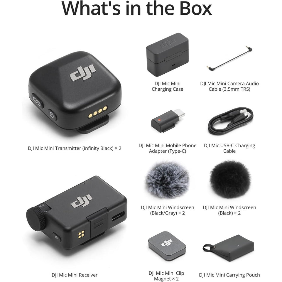 DJI Mic Mini | 2TX+1RX+Charging Case | Detail-Rich Audio | 48h Use | Noise Cancelling | Automatic Limiting | Wireless Mic for Camera/iPhone/Android | Vlog