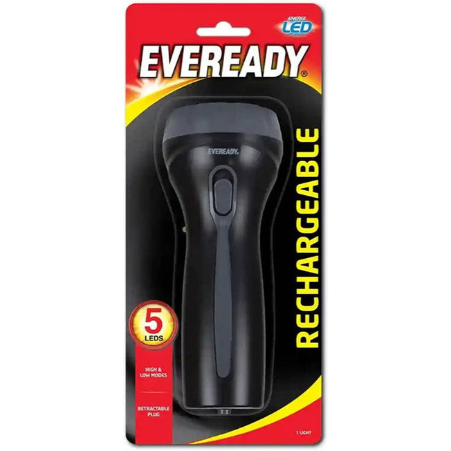 EVEREADY Rechargeable Flashlight | 2 Light Mode | 29.5m (Low Mode) | 38m (High Mode) | Up to 5 LED | Black | RHACLA