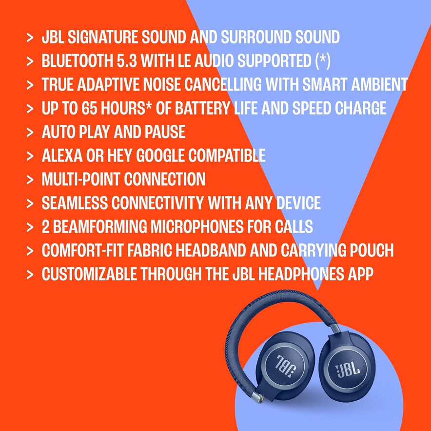 JBL LIVE 770NC | Wireless Over-Ear Headphones | Adaptive Noise Cancelling | JBL Signature Sound | 70H Battery | Smart Ambient & Bluetooth 5.3 | Black