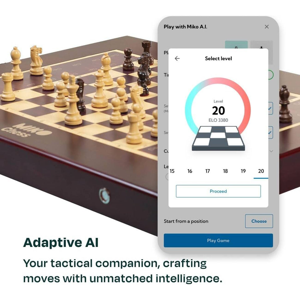 Miko Chess Board | Your Ultimate AI Chess Companion | Fully Automated Gameplay for All Skill Levels | World's Smartest Electronic Chess Board | Magnetic Wooden Chess Sets with Self Moving Pieces