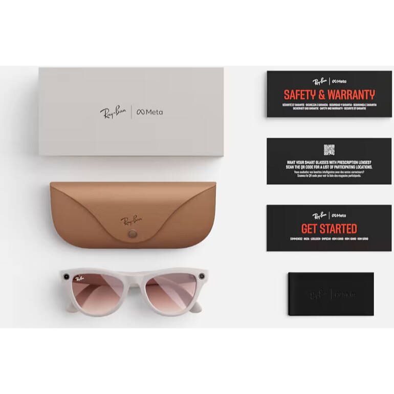 Ray-Ban Meta Skyler Smart Glasses | Advanced Camera & Video | Integrated Speakers & Microphones | Smart Controls, Battery & Storage | Shiny Chalky Gray / Cinnamon Pink | RW4010