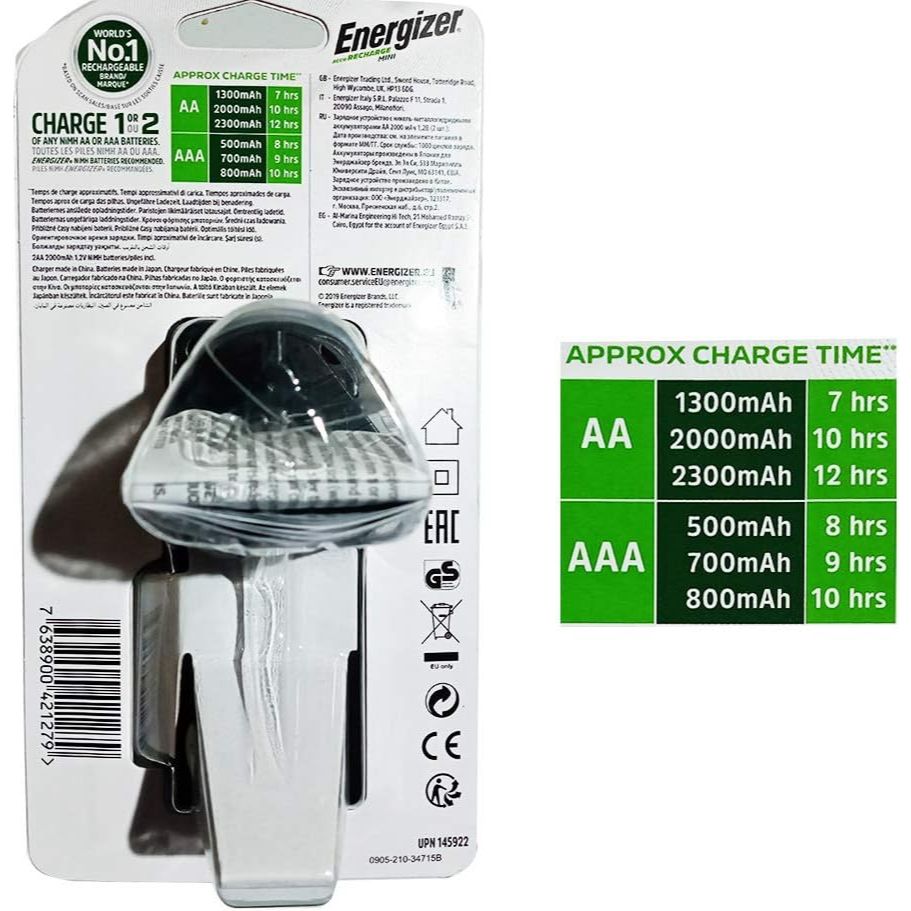 Energizer | Mini Battery Charger with 2 AAA Rechargeable Batteries