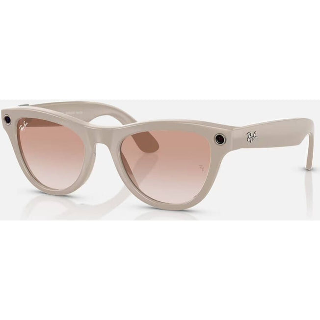 Ray-Ban Meta Skyler Smart Glasses | Advanced Camera & Video | Integrated Speakers & Microphones | Smart Controls, Battery & Storage | Shiny Chalky Gray / Cinnamon Pink | RW4010